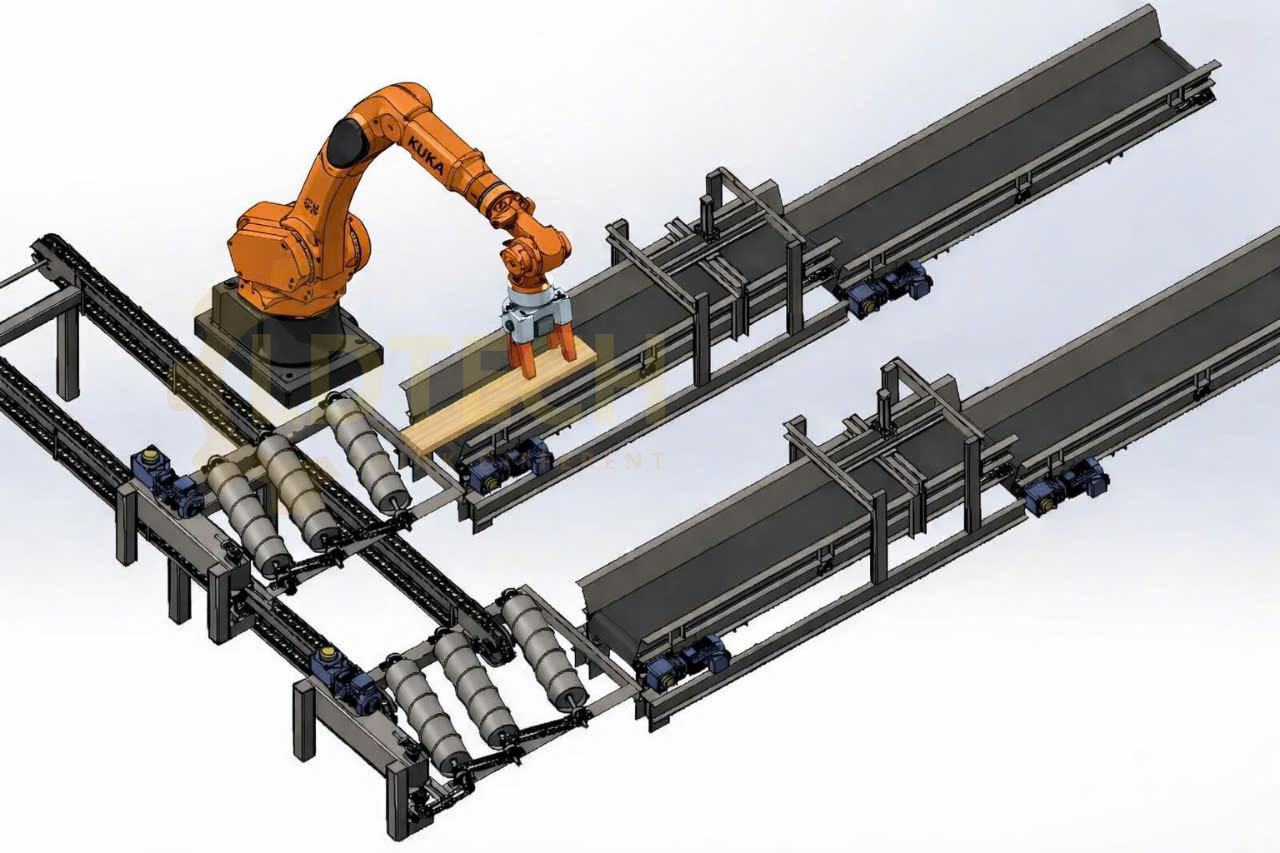 GẮP – XOAY 90° – ĐẶT CHÍNH XÁC LÊN BĂNG TẢI XÍCH